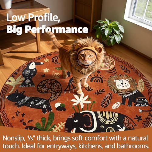 jinchan 5ft Cute Round Rug Kids Washable Fun Rug Terracotta Boho Jungle Mat - Image 4