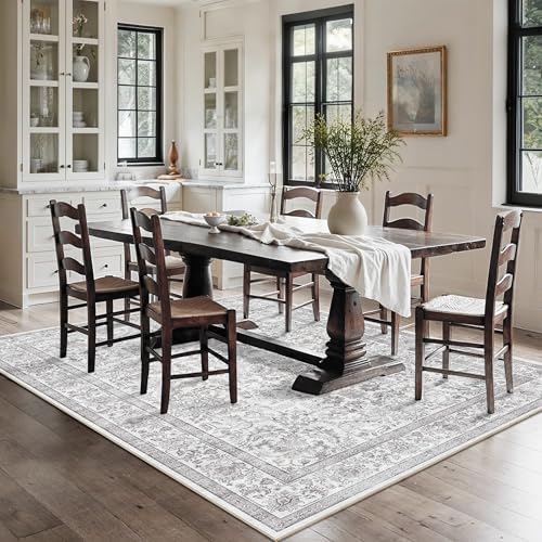 5x7 Washable Bedroom Area Rug Non-Slip Vintage Gray Throw Carpet - Image 6