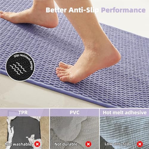 TYUU Bathroom Rugs Non Slip Washable, Super Absorbent Thin Bath Mat Quick Dry Low Pile Bathroom Rug, Lavender 24"x36" - Image 4