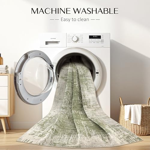 kakania Abstract 8x10 Area Rugs for Living Room: Washable Rugs Green - Image 4