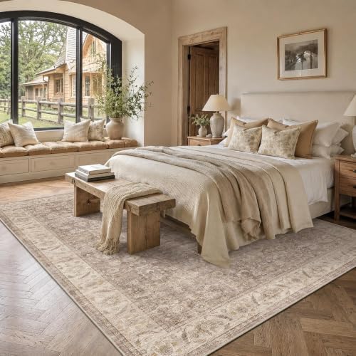 Washable 8x10 Living Room Soft Area Rug Boho Light Taupe Large Carpet - Image 4