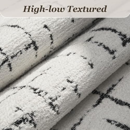Engiw-Neutral 8x10 Area Rug for Living Room Rug-Carpet Bedroom Rugs Textured Tufted Jacquard Modern Washable Rug for Dining Room Nursery Non Slip-Black and White - Image 2