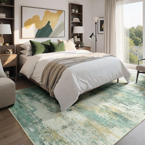 Rugflix 8x10 Area Rugs for Living Room, Washable Light Green Large Rug - Image 2
