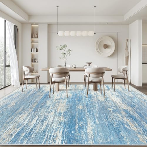 Washable Rug 8x10 Area Rugs for Living Room: Large Neutral Soft Rug Abstract Non Slip Low Pile Modern Carpet for Bedroom Kitchen Nursery Office Dining Room Indoor (Lightblue, 8'x10') - Image 3