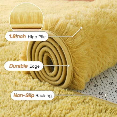5x7 Yellow Rug for Living Room Shag Area Rugs Fluffy Bedroom Plush Carpet Thick Non Slip for Nursery Kids PlayRoom Home Decor Aesthetic - Image 5