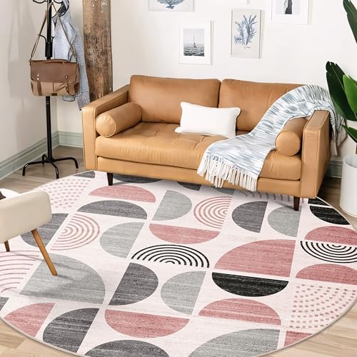 MUJOO Round Rugs 6ft,Circle Area Rug Washable Non Slip Modern Abstract - Image 3