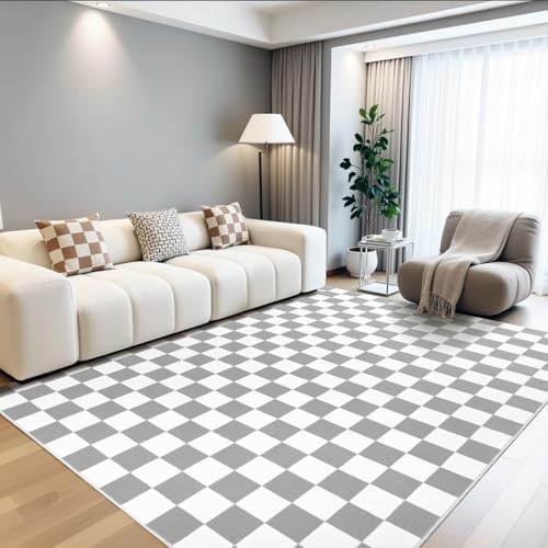 Terrug Grey and White Checkered Rug for Living Room, 8x10 Soft Area Rugs - Image 3