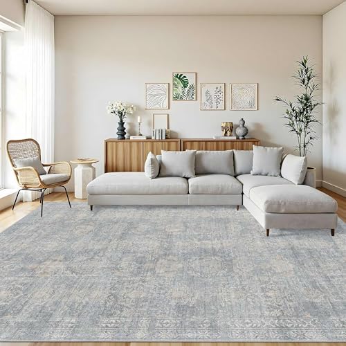 Rugxara 9x12 Area Rugs for Living Room Large Washable Rug, Blue/Beige