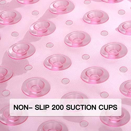 YINENN Bath and Shower Safety Mats 40x16 inch, Non Slip with Suction Cups for Bathroom Stall and Tub Floor, Extra Large and Machine Washable, Drain Holes Keep Bathtub Clean, Light Pink - Image 2