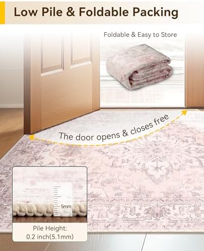 RELEANY Washable Area Rug, Small 2'x4', Pink - Image 4