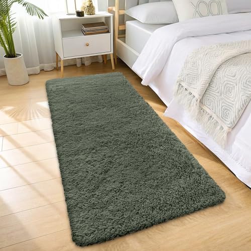 OLANLY 2x6 Machine Washable Runner Rugs for Hallway, Soft Fluffy Shaggy Bedside Rugs for Bedroom, Living Room, Indoor Floor Carpet for Kids Girls and Boys, Home Decor Aesthetic, Olive Green - Image 3