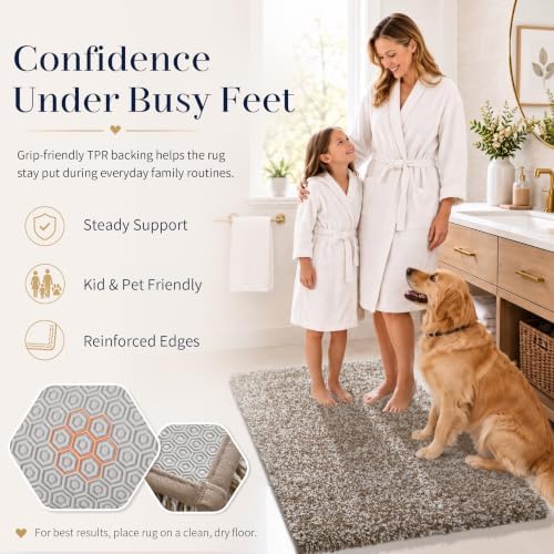 Yimobra Bathroom Runner Rug Non Slip Washable 70x24, Bath Mat, Brown&White - Image 4