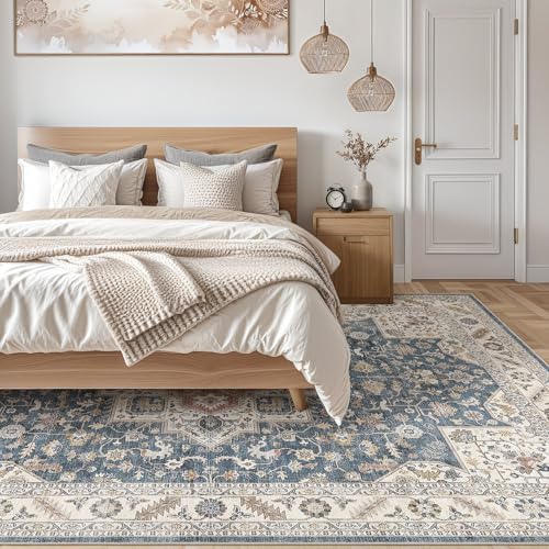 cotiled 7x9 Area Rug for Living Room, Washable, Traditional, Vintage Blue - Image 7