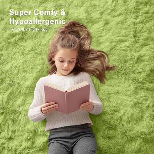 OLANLY 5x8 Machine Washable Large Area Rugs for Living Room, Bedroom, Soft Fluffy Shaggy Bedside Rug, Indoor Floor Carpet for Kids Girls and Boys, Dorms, Nursery, Home Decor Aesthetic, Grass Green - Image 5