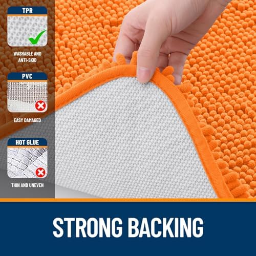 OLANLY Chenille Bathroom Rugs Sets 3 Piece, 30"x20"+24"x16"+24"x20", Orange - Image 5