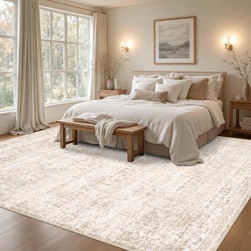 8x10 Area Rugs Living Room: Washable Rug for Bedroom Beige Brown - Image 4