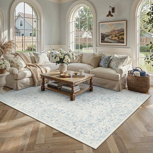 PureCozy 6x9 Softer Blue Area Rug Washable Non Slip Living Room Carpet by PureCozy