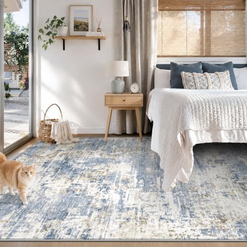 XLUEZ 5x7 Area Rugs for Living Room, Washable Modern Abstract Large Area Rug Neutral Soft Non Slip Kids Rug Stain Resistant Indoor Carpet for Bedroom Nursery Dining Room Playroom(Blue, 5'x7') - Image 6