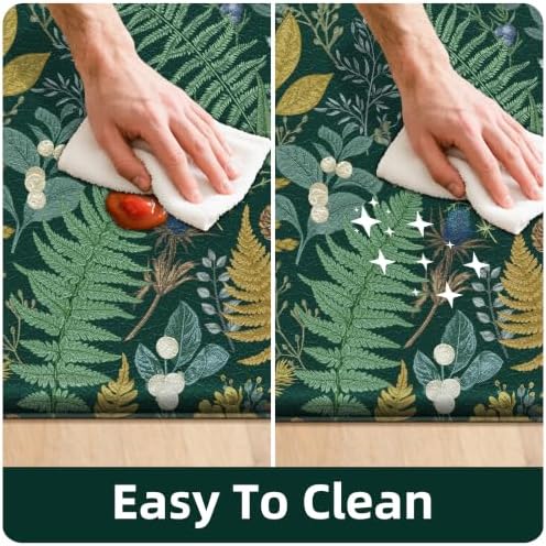 2 PCS Botanical Kitchen Rugs Set, Dark Green 17.3"x28" + 17.3"x47" - Image 6