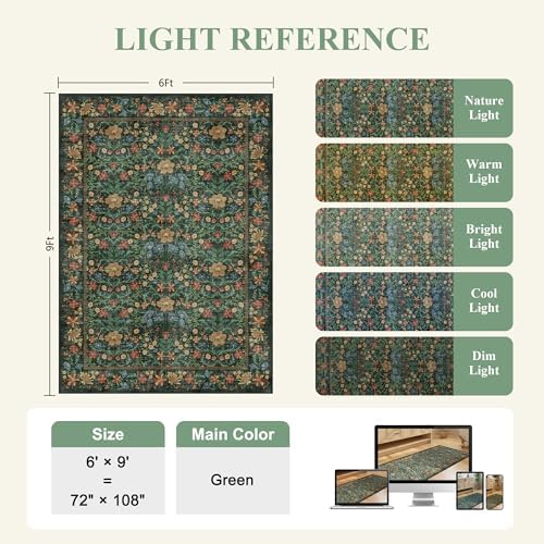 DUKINO 6x9 Area Rug, Vintage Floral Washable Rugs for Living Room, Green - Image 3