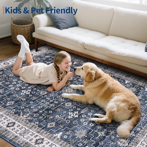 GarveeHome Navy Area Rugs 9x12 Large Washable Rug Living Room Rug - Image 3