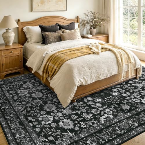 6x9 Ft Large Area Rugs for Living Room, Soft Non-Slip Machine Washable Rug, Vintage Stain Resistant Carpets for Bedroom Nursery Dining Room Home Decor (Black) - Image 4