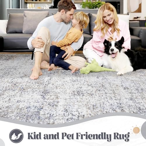 XLUEZ 5x7 Area Rugs for Living Room, Washable Modern Abstract Large Area Rug Neutral Soft Non Slip Kids Rug Stain Resistant Indoor Carpet for Bedroom Nursery Dining Room Playroom(Bluegrey, 5'x7') - Image 3