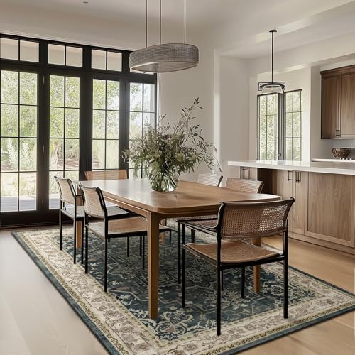 Distressed Vintage 5x7 Area Rugs for Living Room Bedroom Non Slip Washable, Medallion Pattern Printed Low Pile Farmhouse Carpet Rugs for Dining Room/Kitchen/Home Office, Midnight/Multi - Image 4