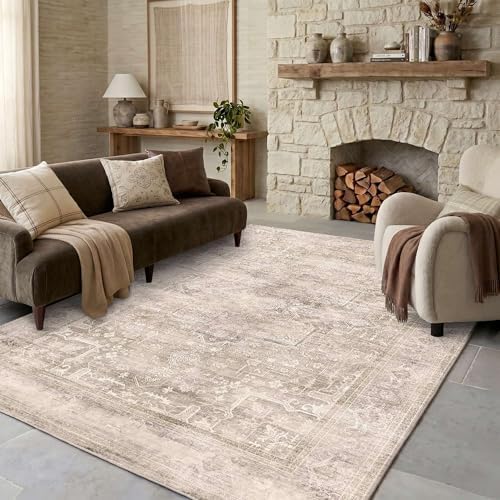 4x6 Washable Boho Area Rug, Non-Slip LightBeige Bedroom Carpet - Image 5
