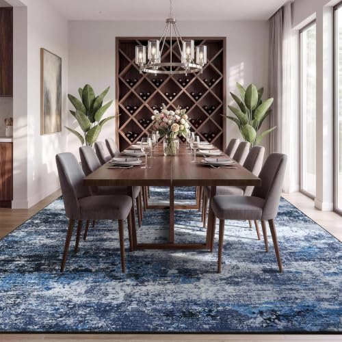 8x10 Area Rug for Living Room, Abstract Washable Large Rugs, Blue Gray - Image 3