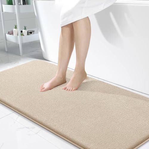OLANLY Memory Foam Bathroom Runner Rugs 47x24, Absorbent Long Mat, Beige by OLANLY