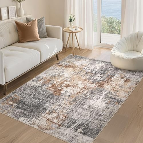 DMOYEST Area Rug Living Room Rugs - 4x6 Abstract Small Soft Indoor Washable Rug Neutral Modern Low Pile Carpet for Bedroom Dining Room Farmhouse Home Office - Grey Brown by DMOYEST