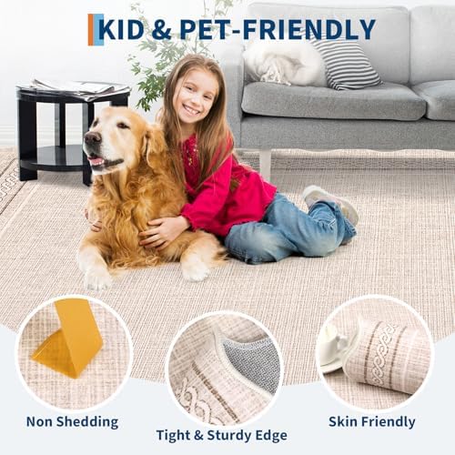 GarveeHome Scalloped Round Rugs 6Ft Washable Area Rug for Playroom, Beige - Image 6