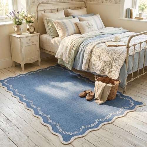 GarveeHome 4x6 Scalloped Washable Area Rug Blue Nursery Kids Bedroom Rug - Image 2