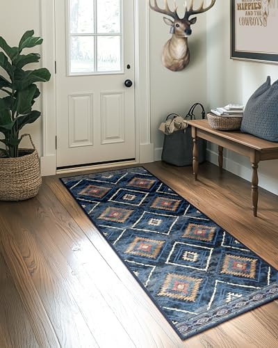 BESTSWEETIE 2'x6' Washable Area Rug for Living Room Runner Darkblue by BESTSWEETIE