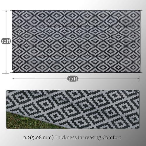 SAND MINE Waterproof Outdoor Rug 10x20 ft, Plastic Reversible Rug, Modern Area Rug, Large Floor Mat for Outdoors, RV, Patio, Backyard, Deck, Picnic, Beach, Camping, Black & Grey - Image 2