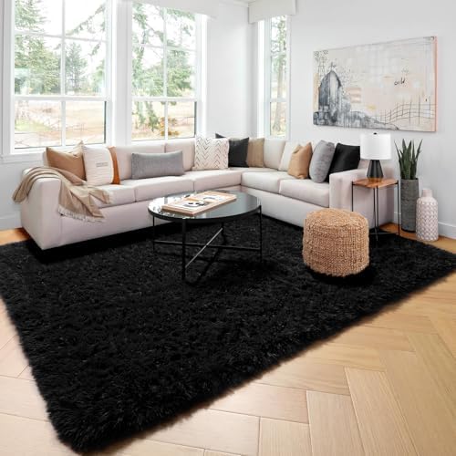 Amdrebio Black Shag Kids Area Rug 5x8 for Boys Bedroom Living Room Playroom - Image 5