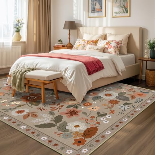 RELEANY Floral Washable 6x9 Area Rugs Brown/Brick - Image 6