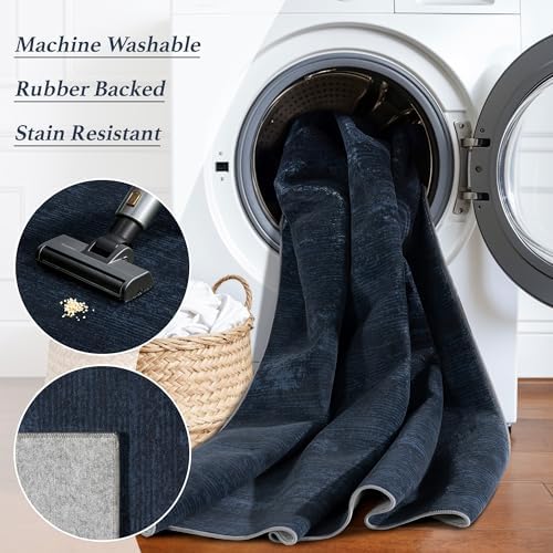 2.7x6 Washable Runner Rugs, Navy Blue Stainproof Non-Slip for Hallway - Image 5
