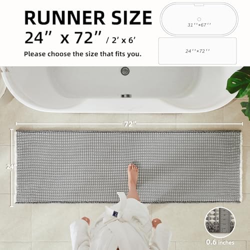 TYUU Waffle Runner Rug Bathroom, Long Boho Bath Mat, 72x24 Grey & White - Image 2
