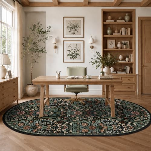 6x9 Oval Washable Rug Black Floral Indoor Non Slip Boho Carpet - Image 4