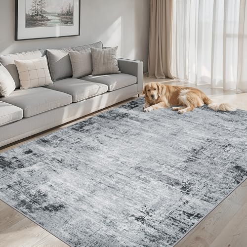 PLHXFR Area Rug Living Room: 5x7 Modern Abstract Washable Carpet Black by PLHXFRSoftAreaRugs