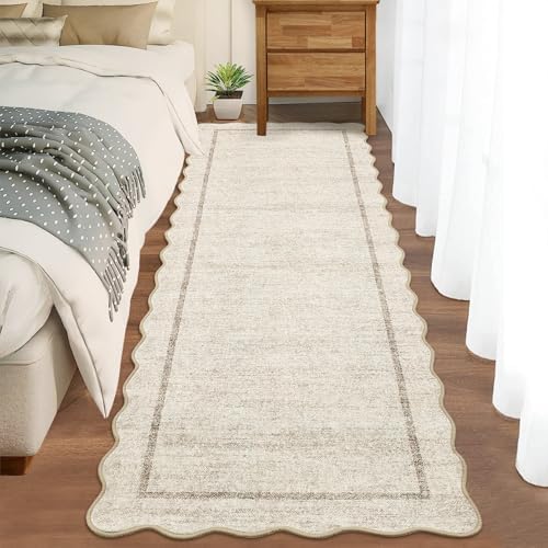 GarveeHome Scalloped Washable Kitchen Runner Rug 2x8 Non Slip Beige by GarveeHome