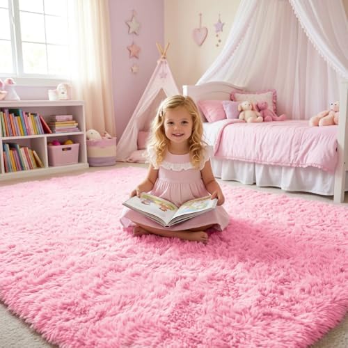 Pink Purple Rugs for Girls Bedroom Kid Room Plush Fluffy Living Room Carpet - Image 4