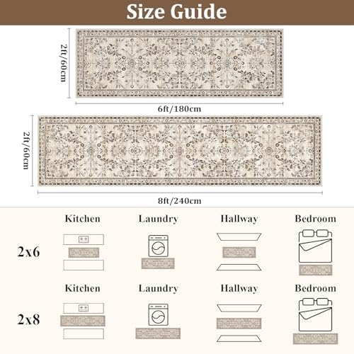 Yamaziot 2x6 Washable Hallway Runner Rug Non Slip Floral Carpet, Brown - Image 2