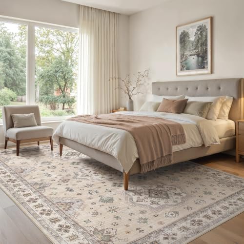 EIEIHOUSE 10x13 Area Rug Washable Vintage Rugs for Living Room Muted Beige - Image 2
