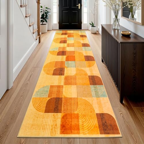 Washable Hallway Runner Rug, Non Slip Kitchen Rugs, Orange 3x10 Ft by Ailyei