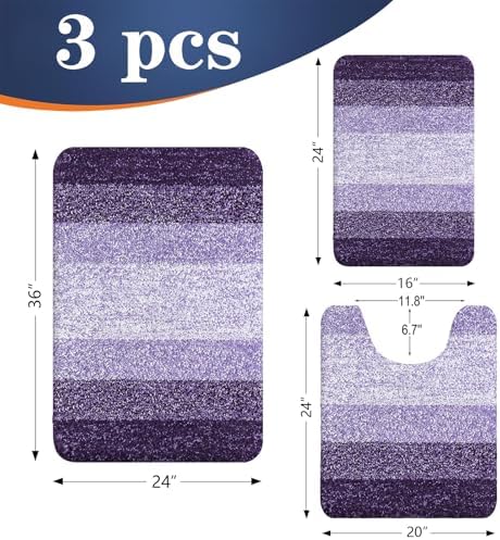 OLANLY Microfiber Bathroom Rugs Sets 3 Piece, Absorbent Bath Mats, Violet - Image 2