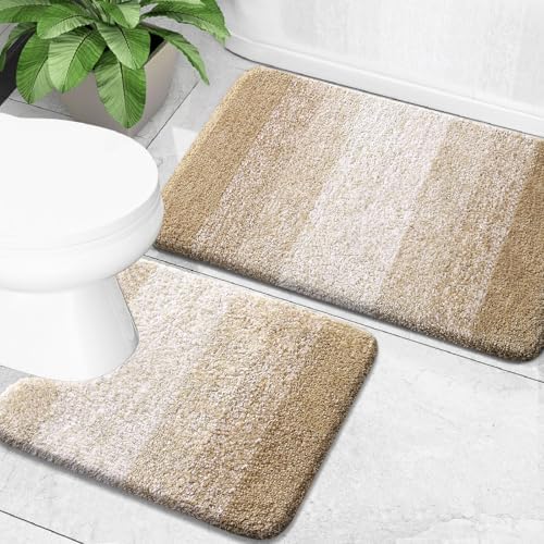 OLANLY Micorfiber Bathroom Rug Set 2 Piece, Soft Absorbent Bath Mats, Tan by OLANLY