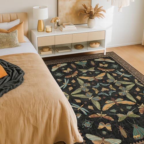 Insect Print Washable 4x6 Entryway Rug - Non-Slip Low Pile Area Rug for Large Kitchen, Bedroom, Office - Ultra Soft Aesthetic Decor, Black & Brown - Image 6